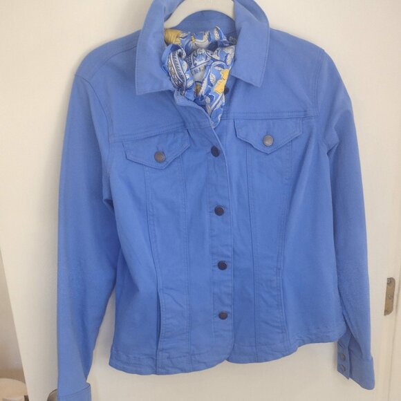 Charter Club Cornflower Blue Fitted Stretch Denim Jacket - Like New - Picture 2 of 5